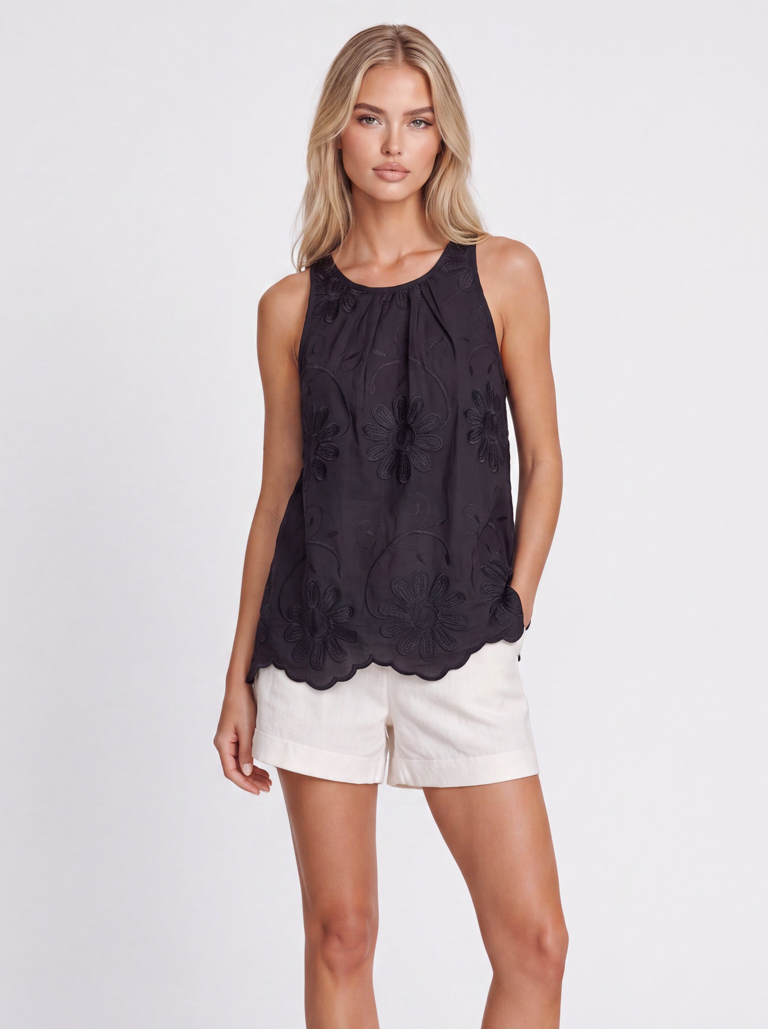 FLORAL EMBROIDERED TANK TOP
