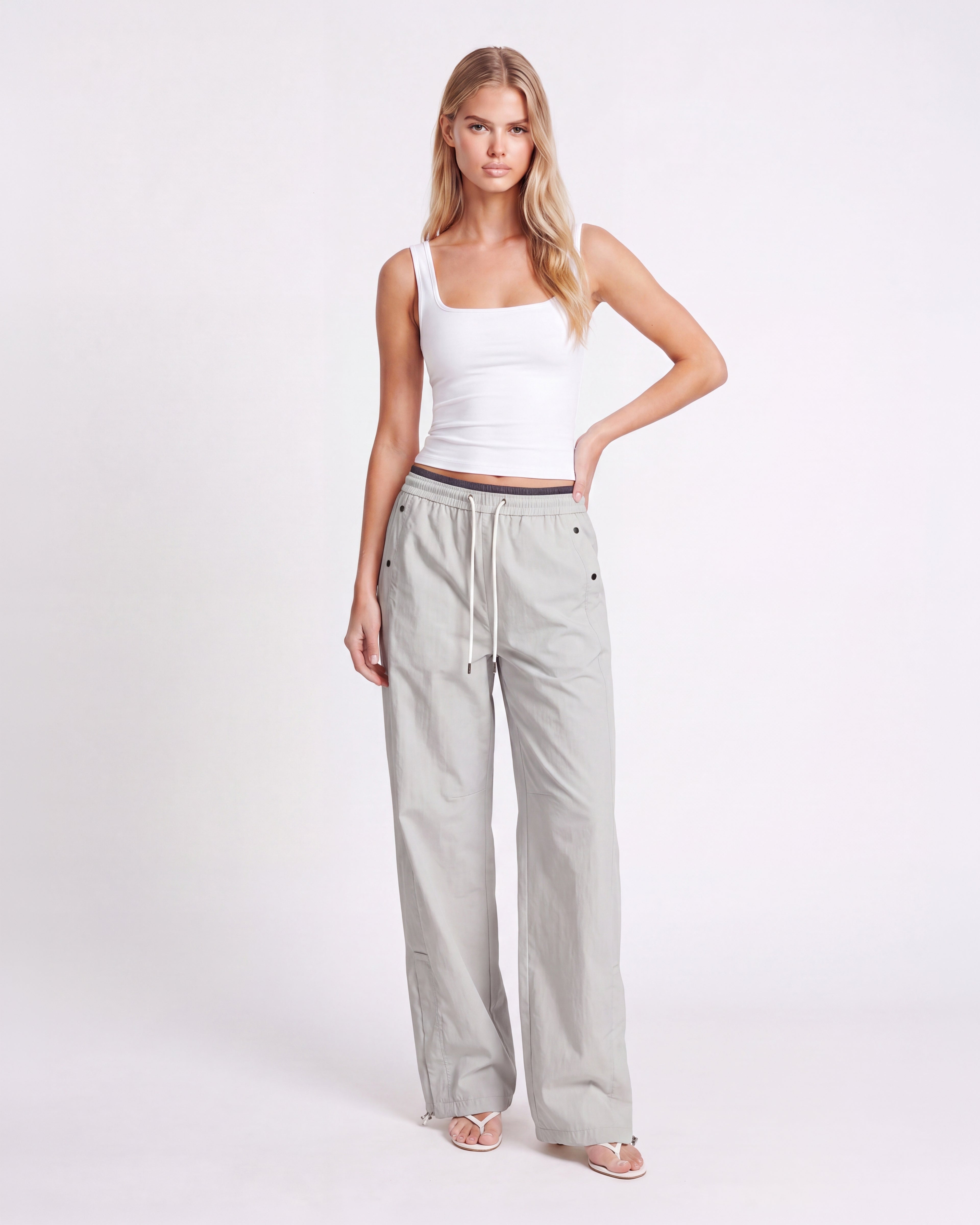 SNAP BUTTON WIDE LEG PANTS