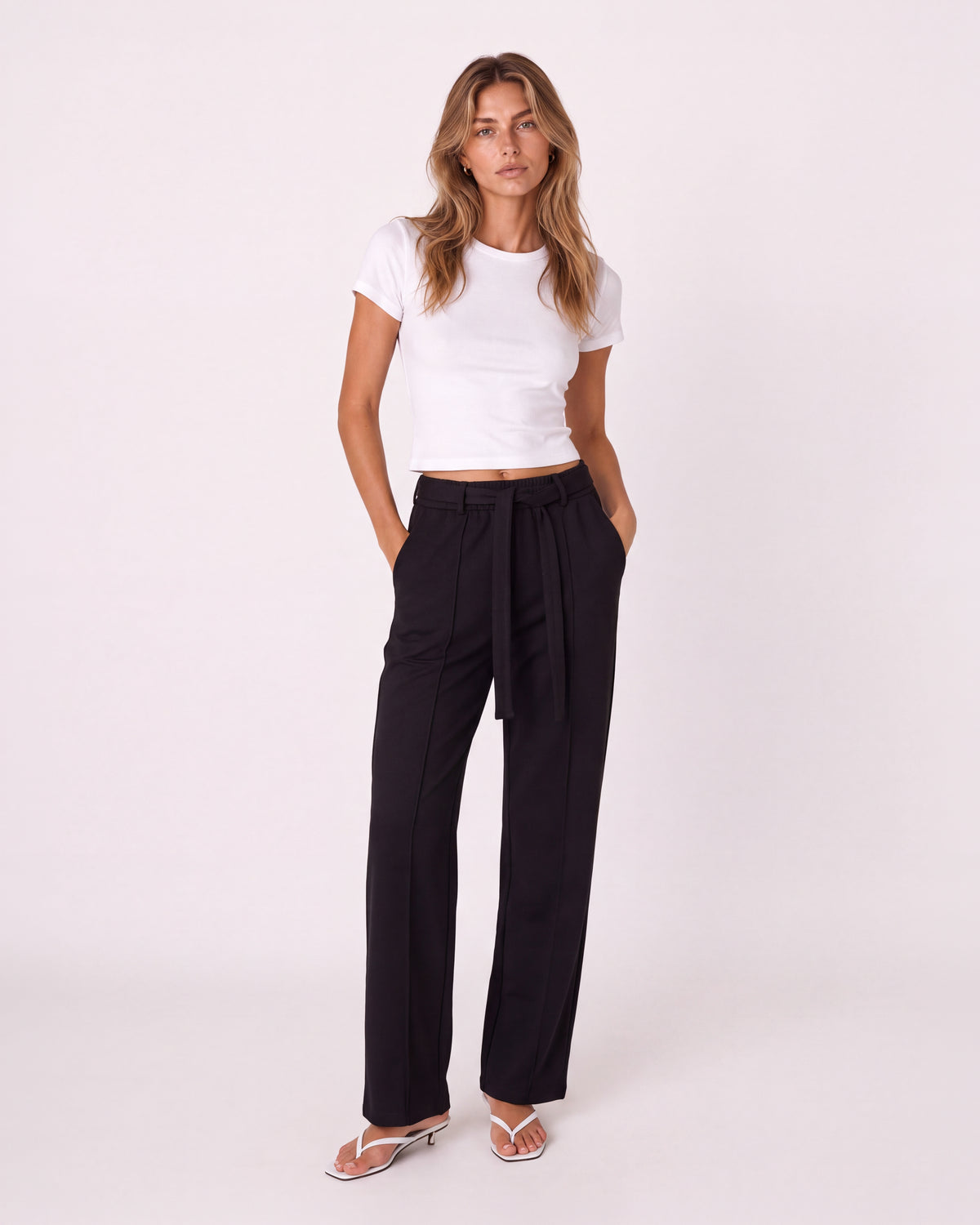 WIDE-LEG SWEATPANTS WITH TIE BELT