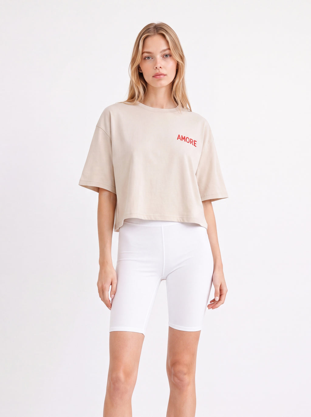 AMORE GRAPHIC CROPPED OVERSIZED T-SHIRT WHITE