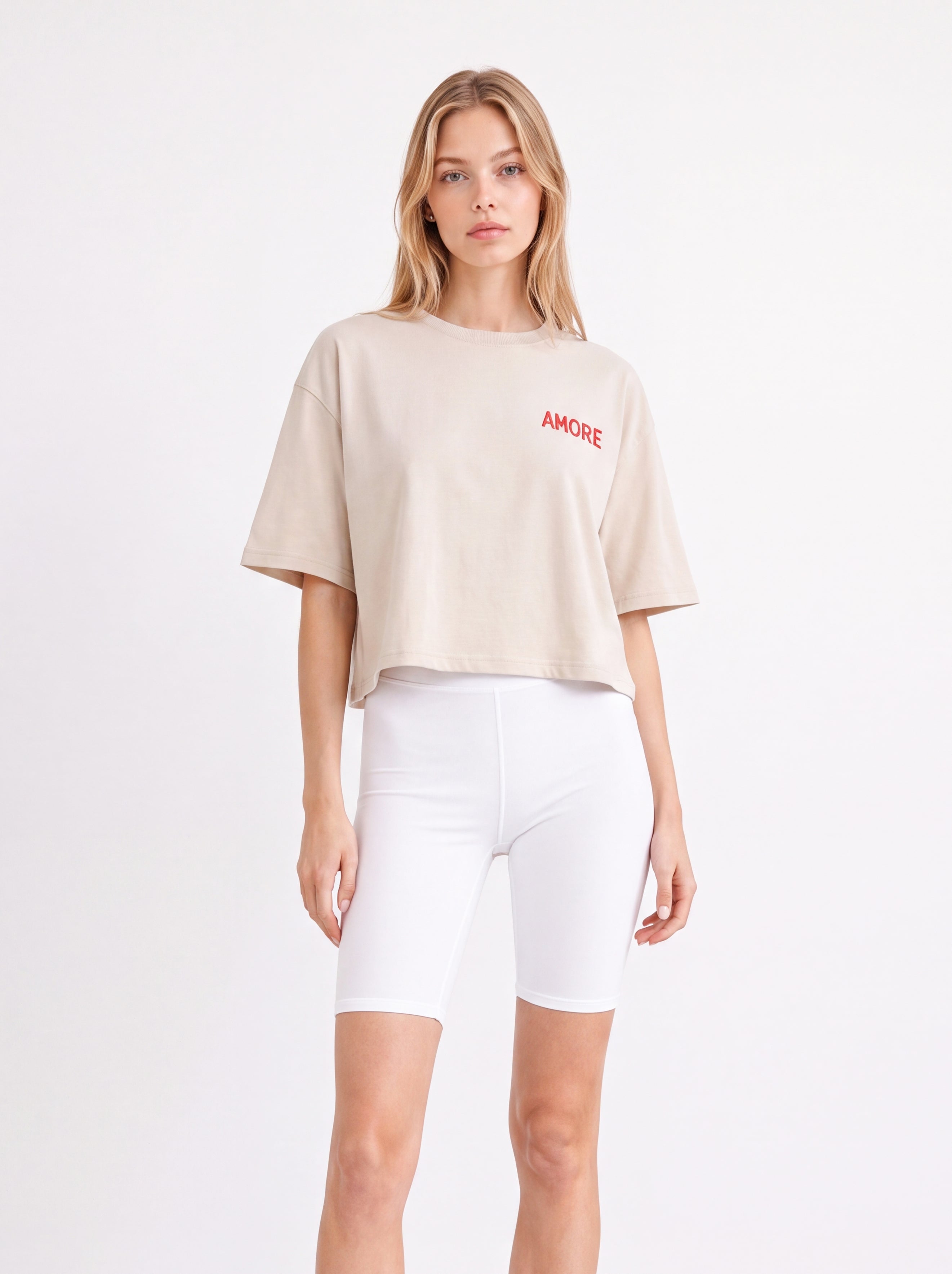 AMORE GRAPHIC CROPPED OVERSIZED T-SHIRT WHITE