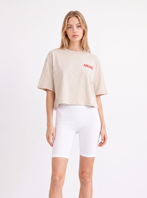 AMORE GRAPHIC CROPPED OVERSIZED T-SHIRT WHITE