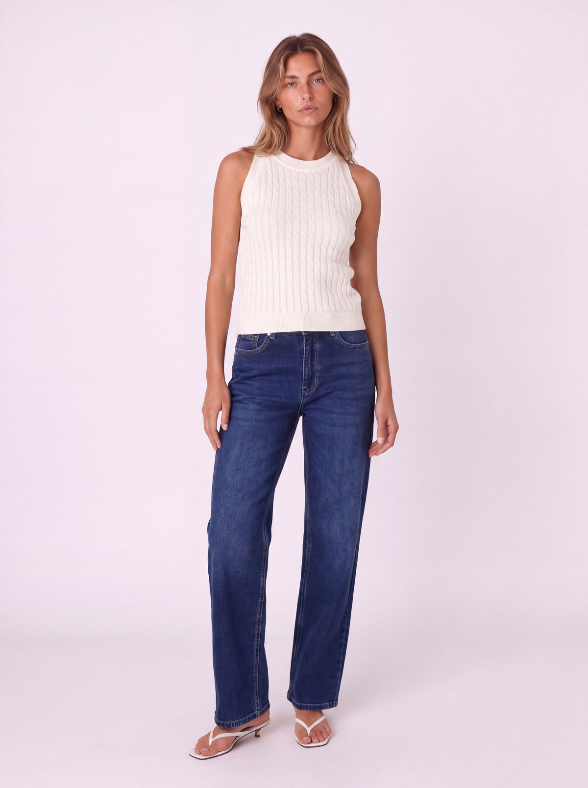 CABLE-KNIT HIGH-NECK TANK TOP