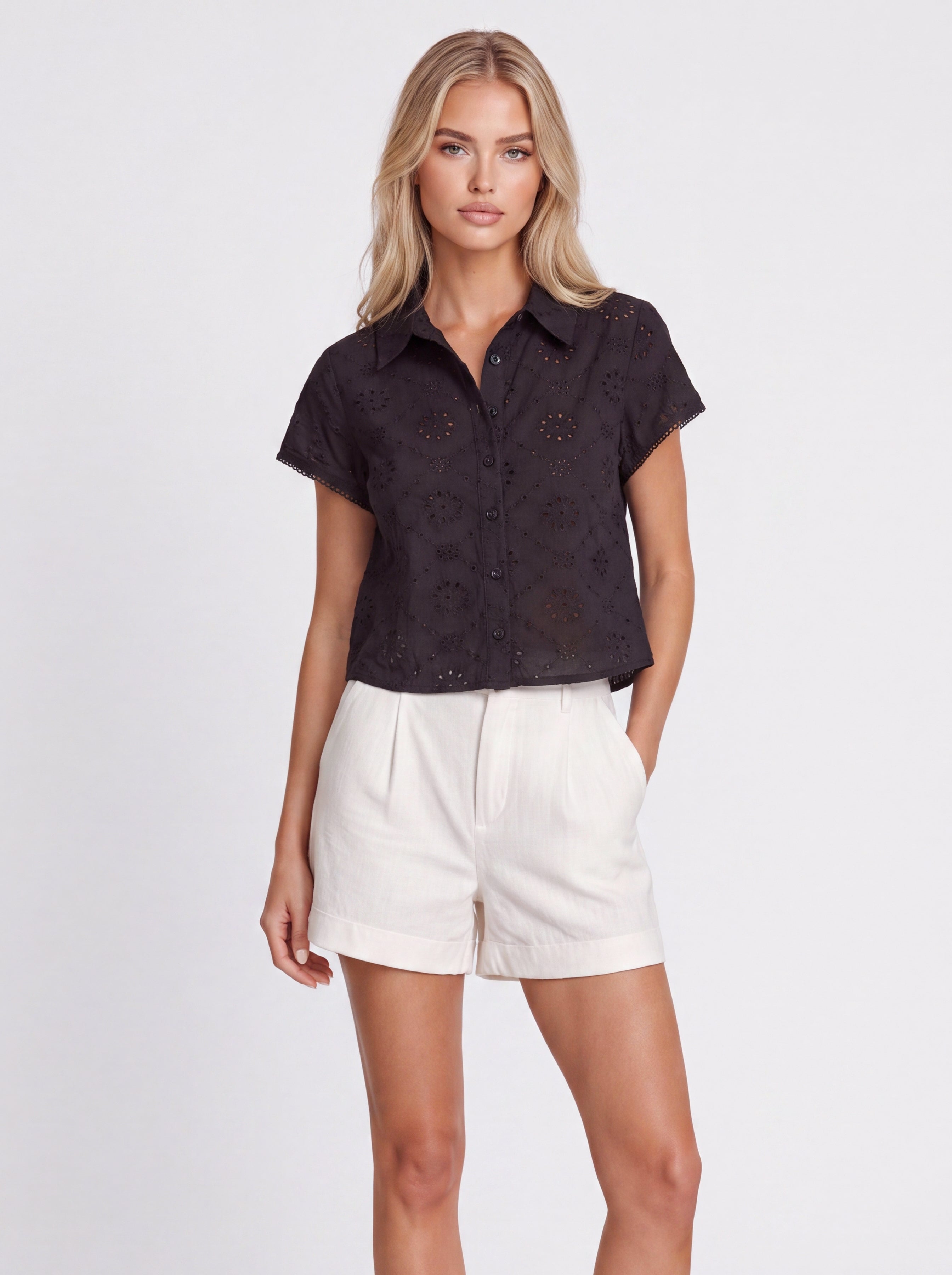 BRODERIE CROPPED SHIRT