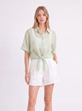 SHEER STRIPED TIE-FRONT SHIRT