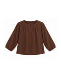 GATHERED NECK BUTTON-FRONT LONG SLEEVE BLOUSE