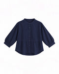 MANDARIN COLLAR BUTTON-FRONT LONG SLEEVE PEPLUM BLOUSE