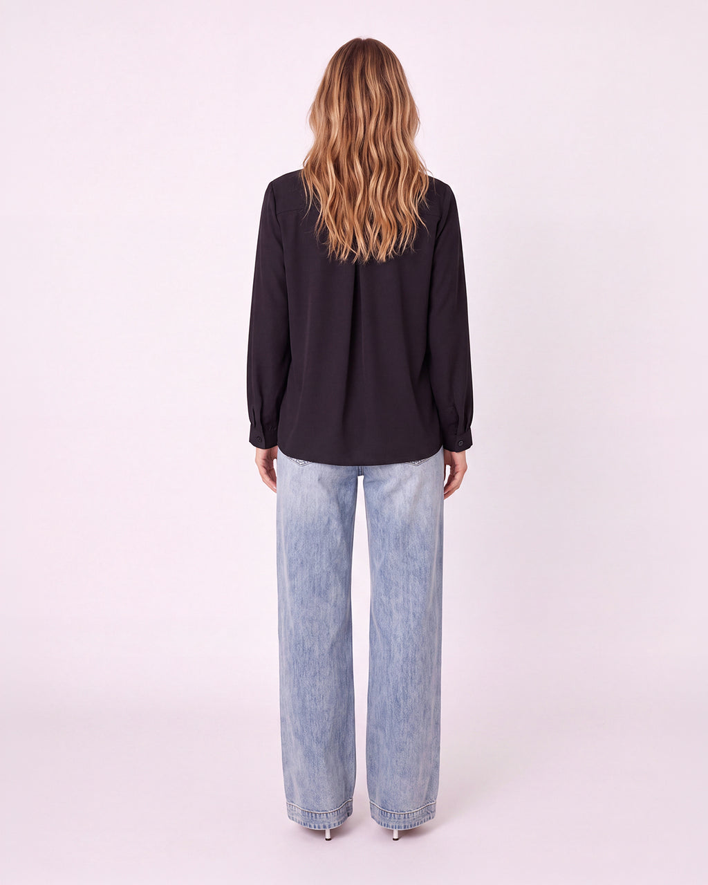 MANDARIN COLLAR BUTTON-FRONT BLOUSE