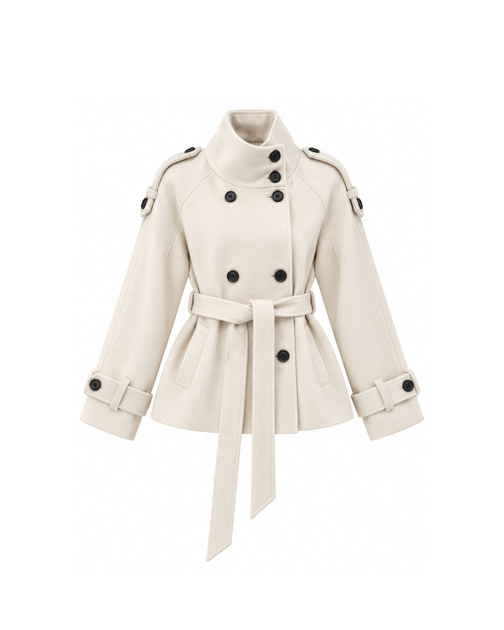 DOUBLE-BREASTED BELTED WOOL COAT