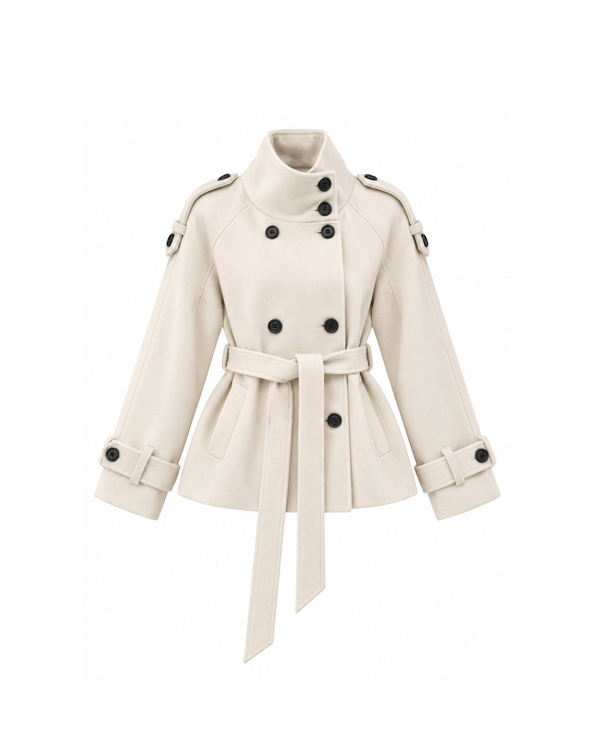 DOUBLE-BREASTED BELTED WOOL COAT