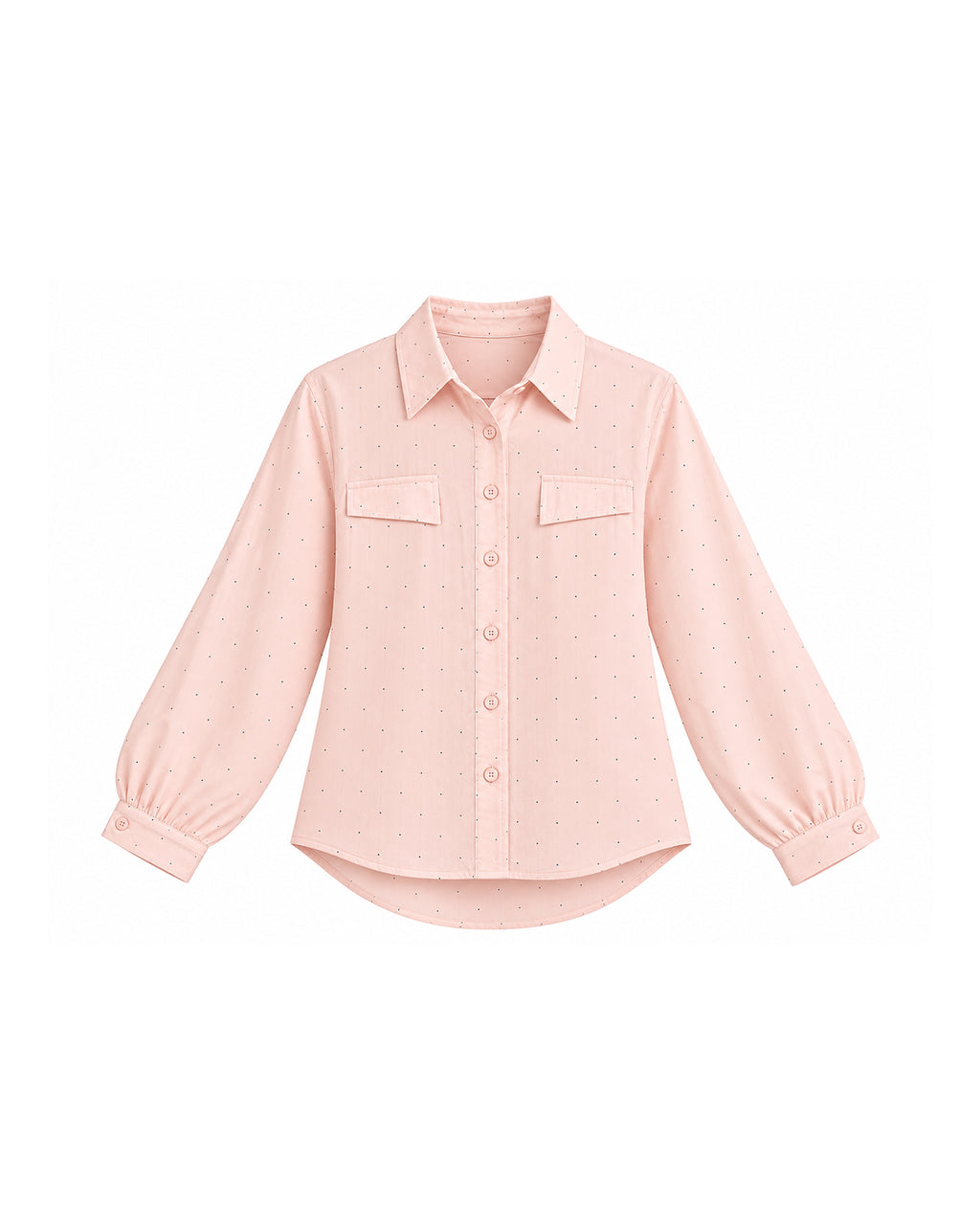 POLKA DOT BUTTON-FRONT LONG SLEEVE SHIRT