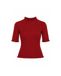 RIBBED MOCK NECK TOP WITH LETTUCE TRIM