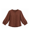 BUTTON FRONT BLOUSE WITH PUFF SLEEVES AND RUFFLE DETAILS
