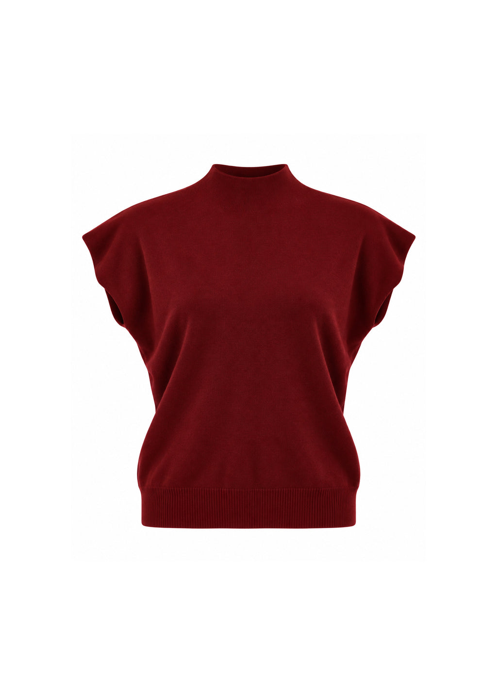 MOCK-NECK CAP-SLEEVE KNIT TOP