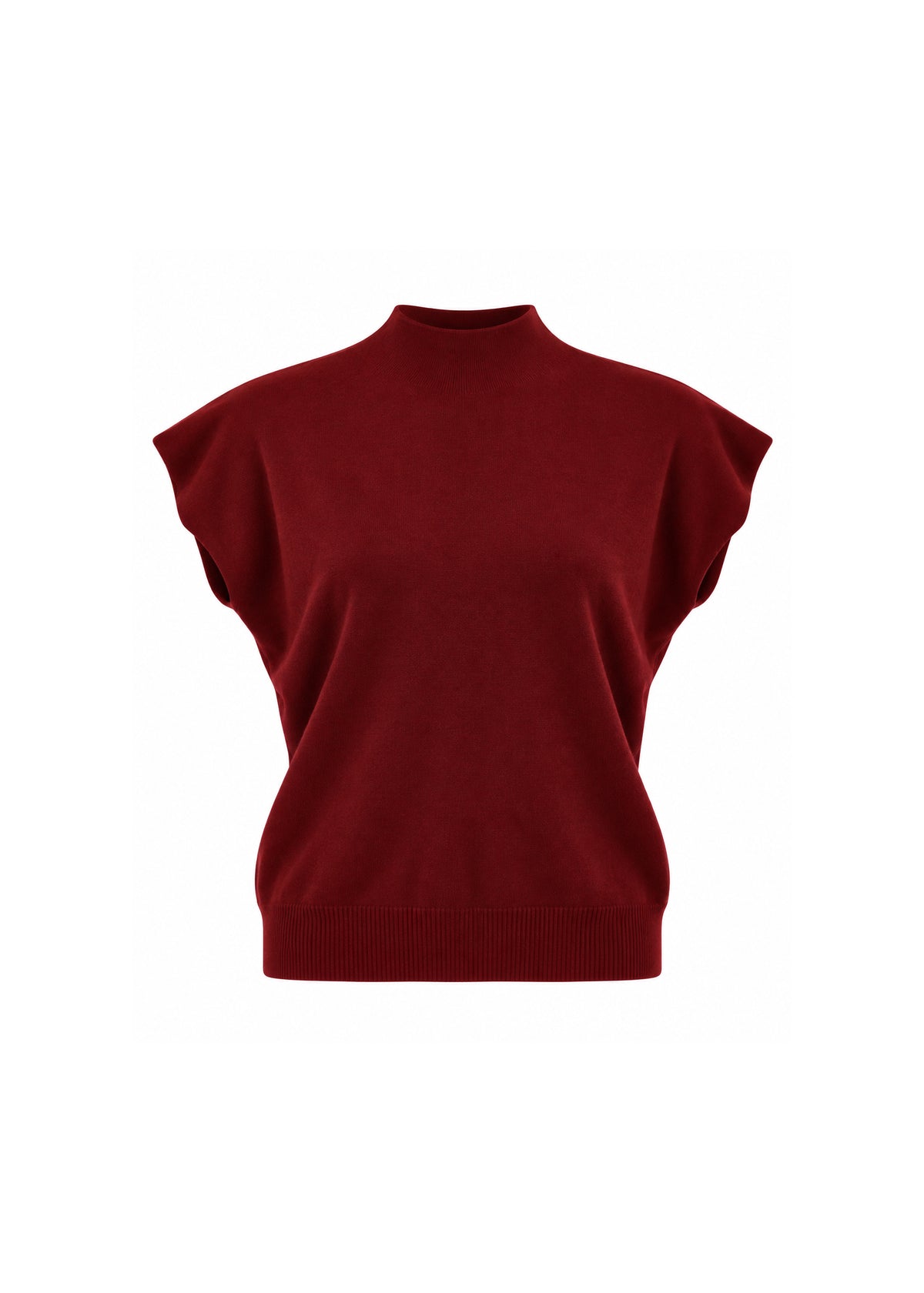 MOCK-NECK CAP-SLEEVE KNIT TOP