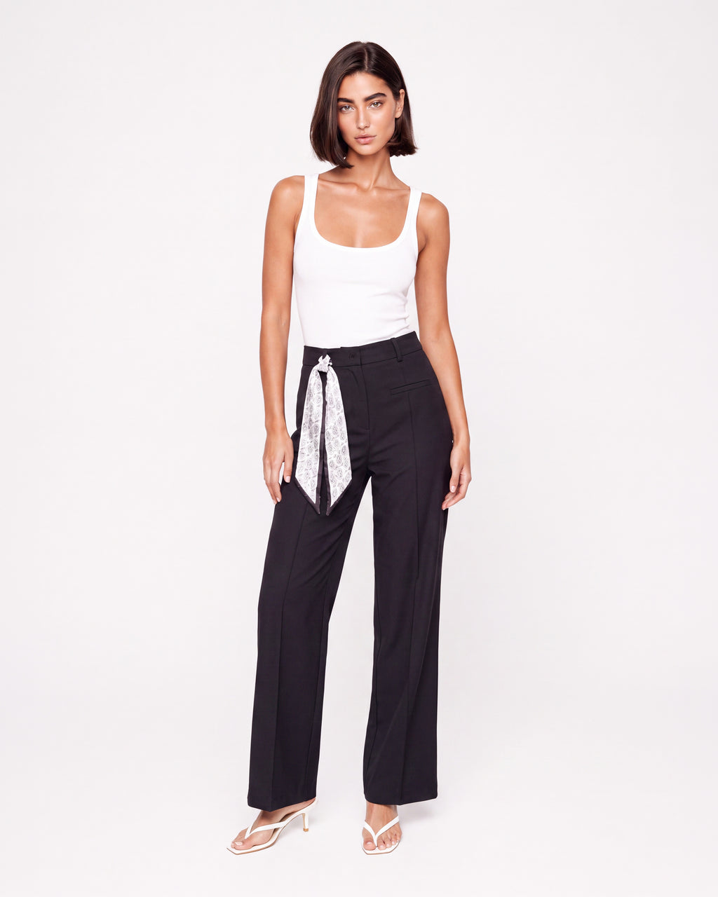 STRAIGHT LEG PANTS WITH SCARF BELT