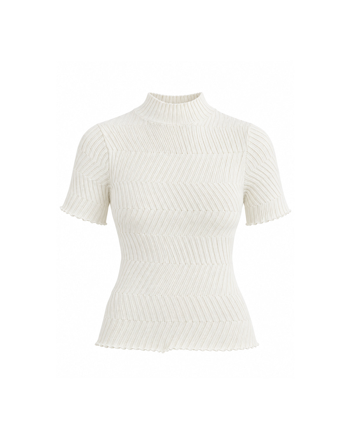 MOCK NECK SHORT SLEEVE TEXTURED RIBBED KNIT TOP