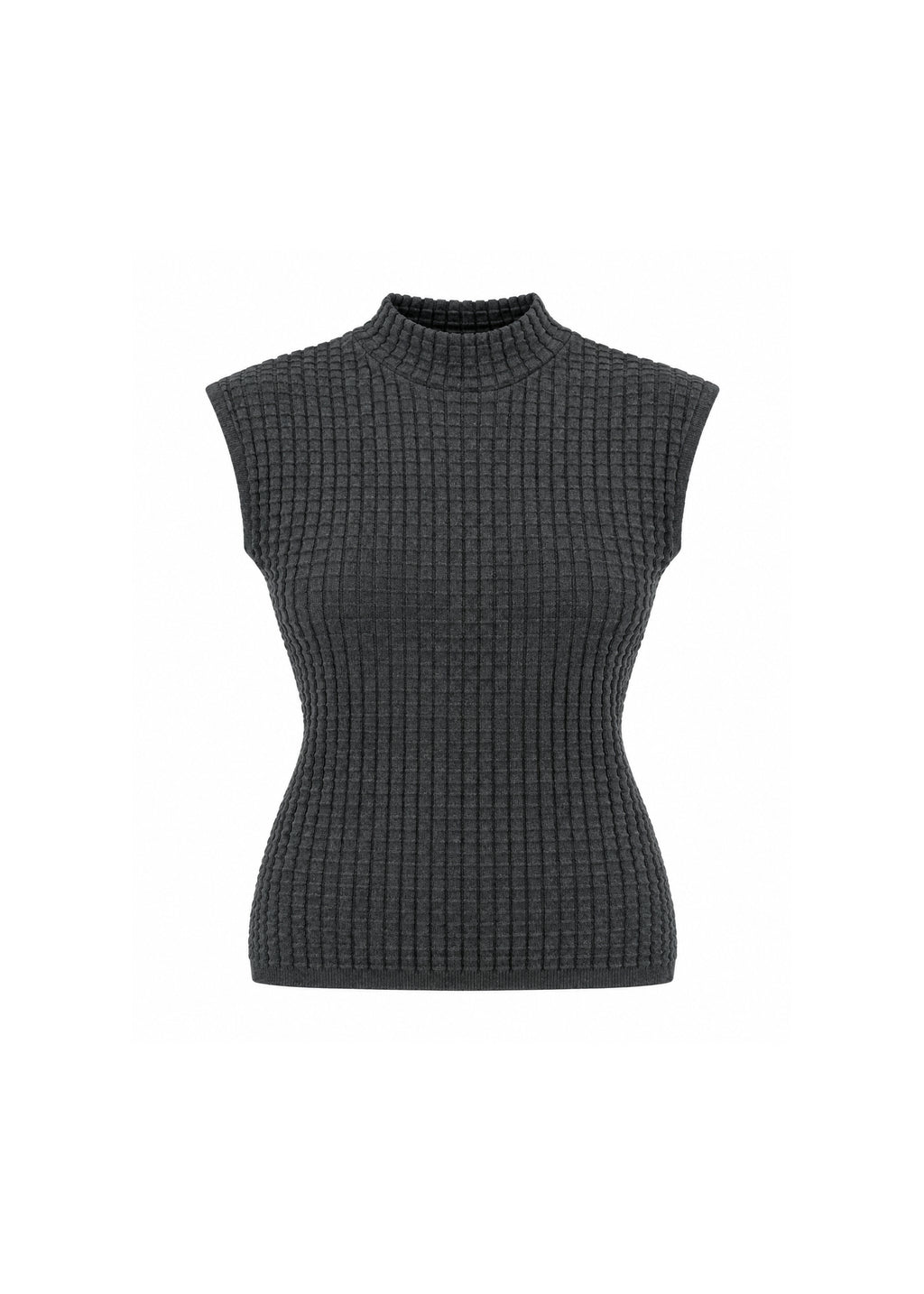 MOCK-NECK TEXTURED SLEEVELESS KNIT TOP