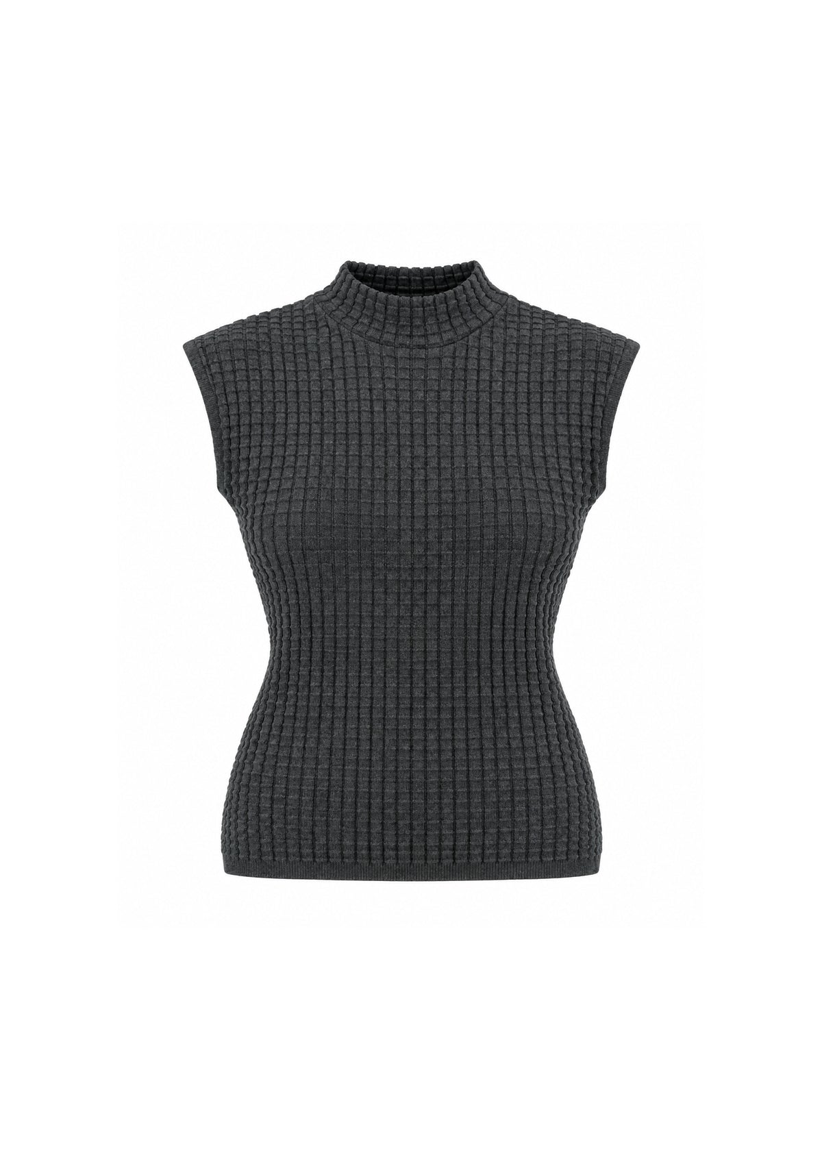 MOCK-NECK TEXTURED SLEEVELESS KNIT TOP