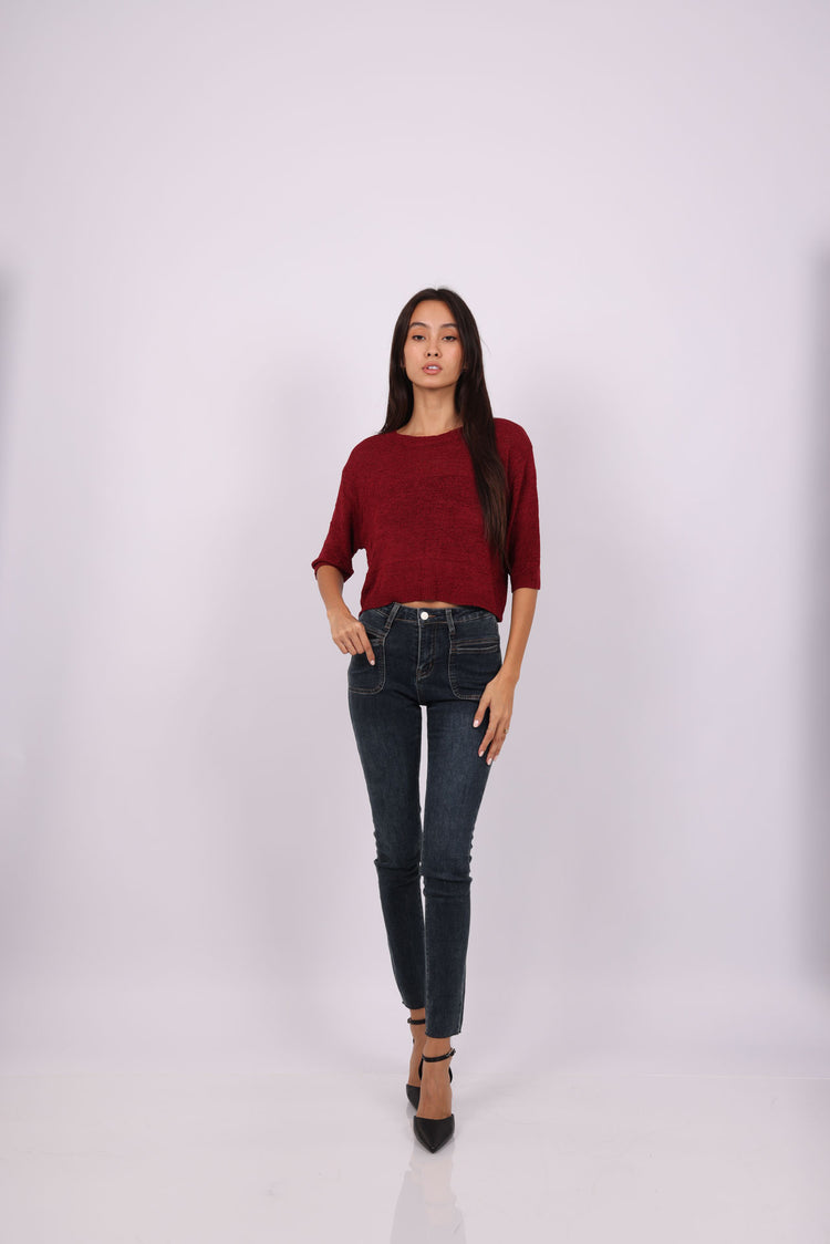DARK WASH HIGH-RISE SKINNY JEANS WITH FRONT PATCH POCKETS