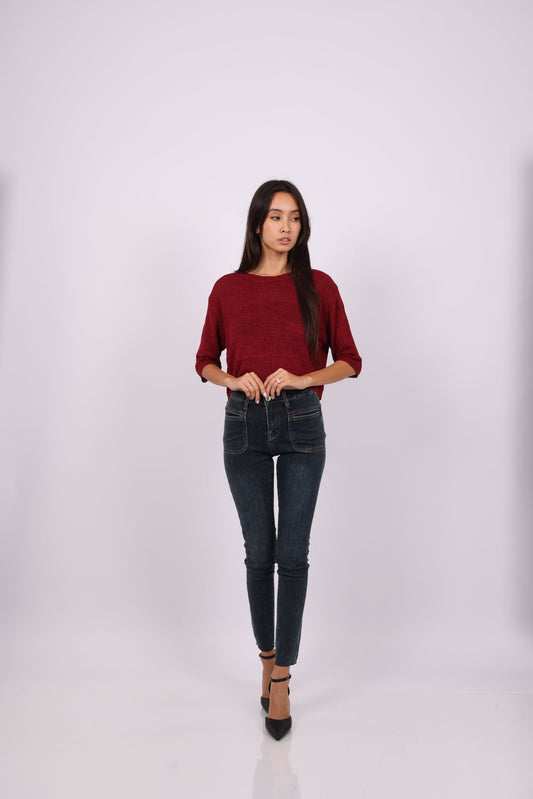 DARK WASH HIGH-RISE SKINNY JEANS WITH FRONT PATCH POCKETS