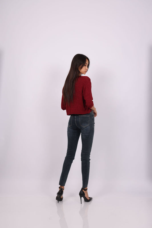 DARK WASH HIGH-RISE SKINNY JEANS WITH FRONT PATCH POCKETS