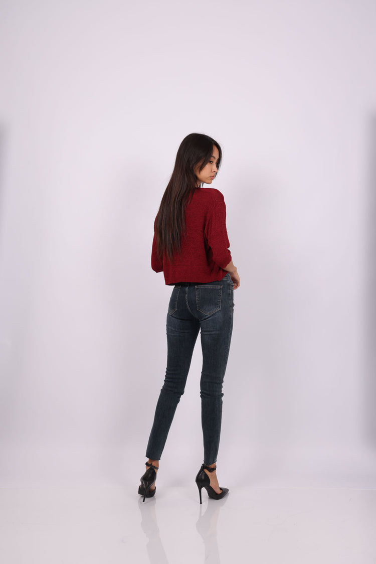 DARK WASH HIGH-RISE SKINNY JEANS WITH FRONT PATCH POCKETS