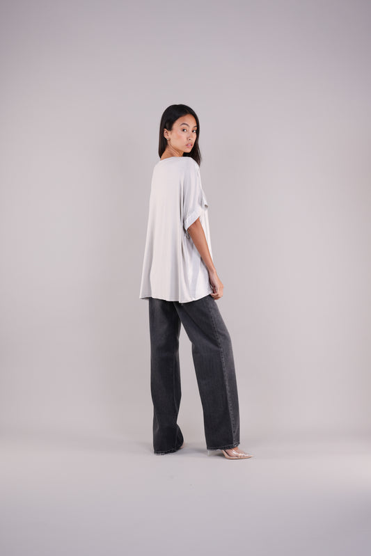 RELAXED SATIN V-NECK BLOUSE