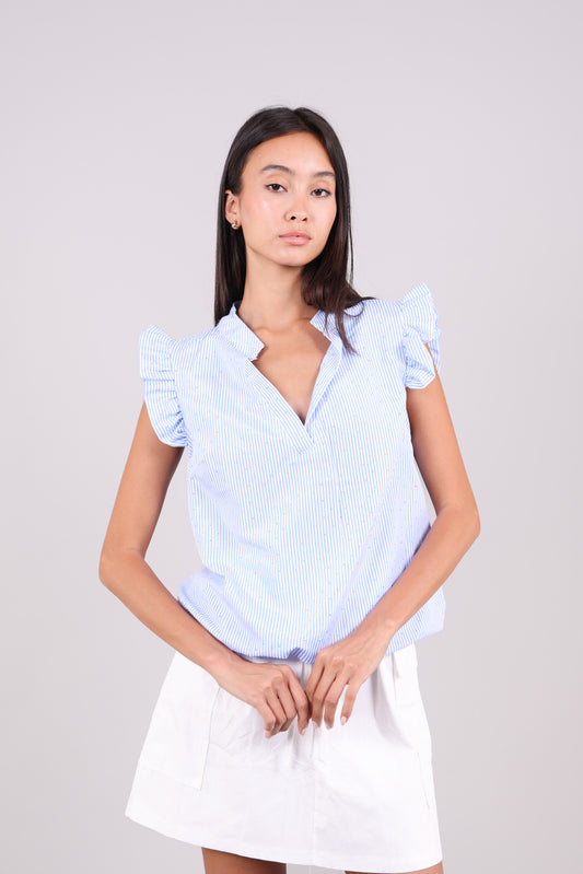 STRIPED RUFFLE SLEEVE BLOUSE