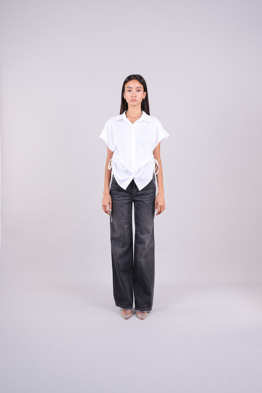 POLKA DOT DRAWSTRING SIDE SHIRT
