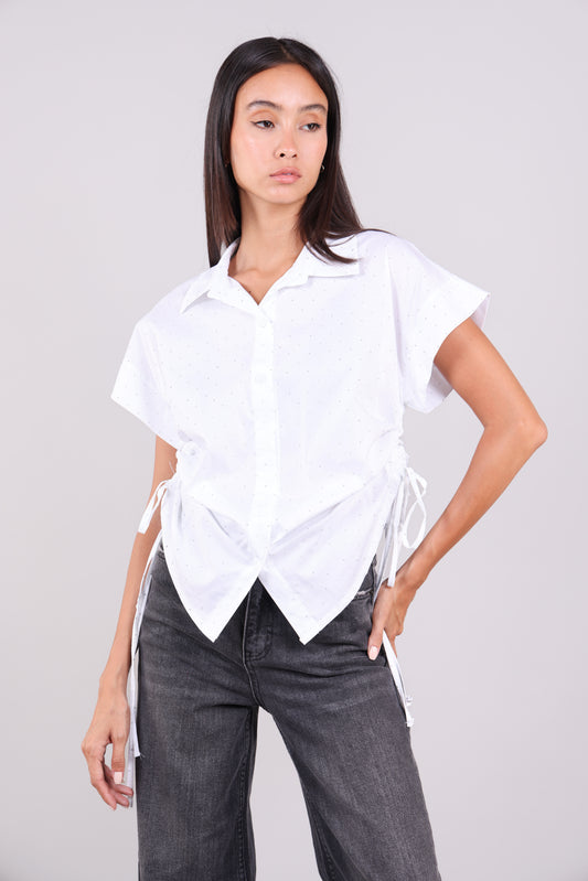 POLKA DOT DRAWSTRING SIDE SHIRT