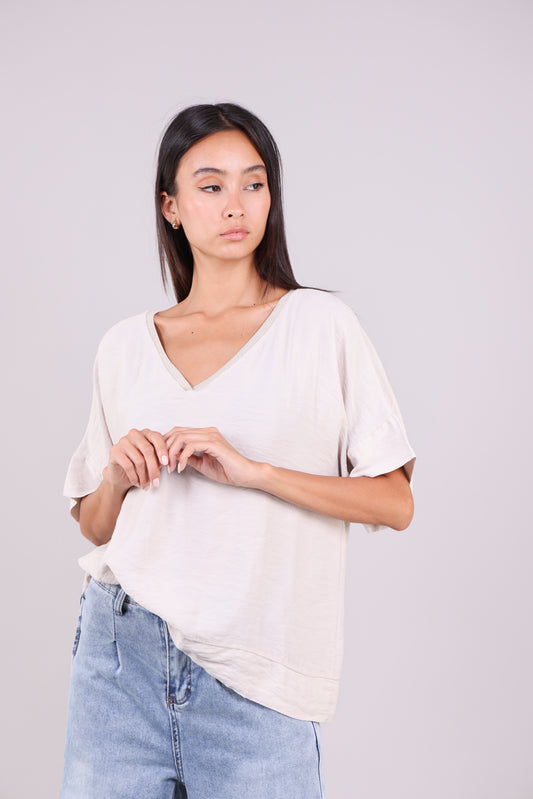 RELAXED V-NECK BLOUSE WITH METALLIC TRIM