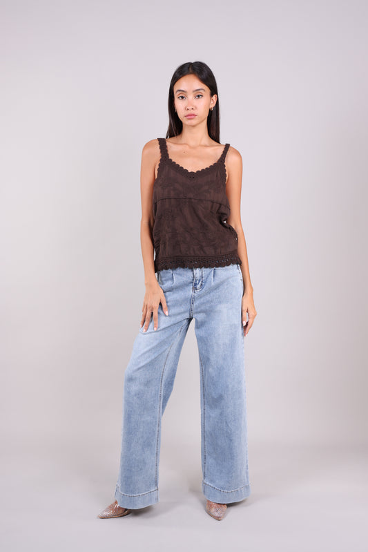 EMBROIDERED LACE TRIM CAMI TOP
