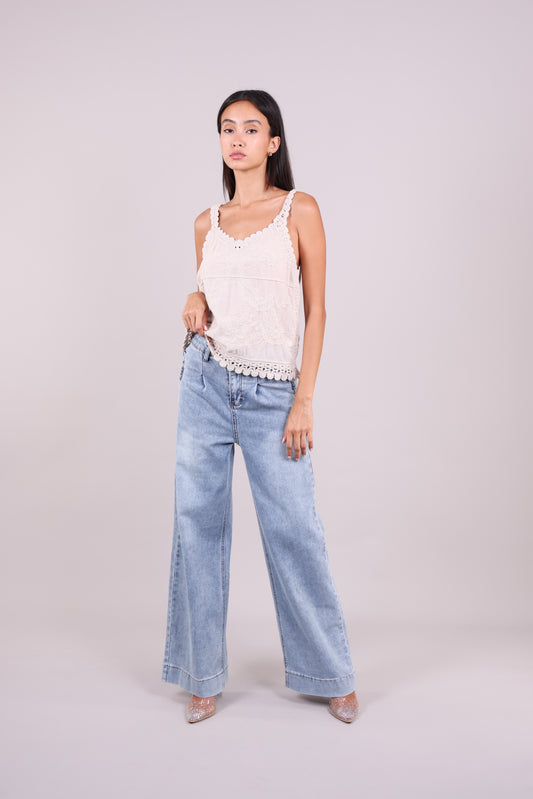 EMBROIDERED LACE TRIM CAMI TOP