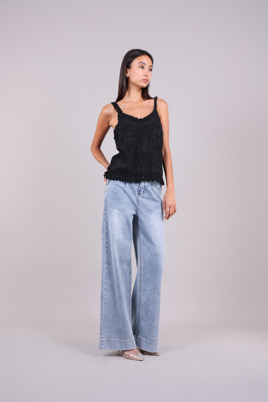 EMBROIDERED LACE TRIM CAMI TOP