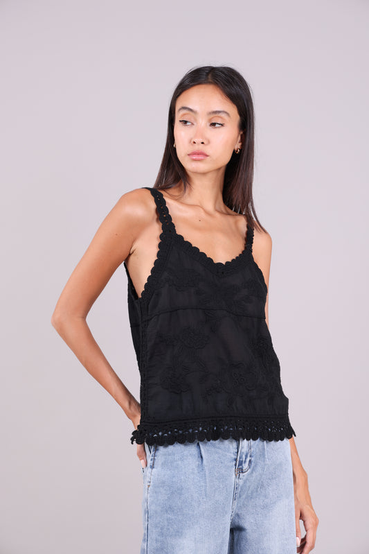 EMBROIDERED LACE TRIM CAMI TOP