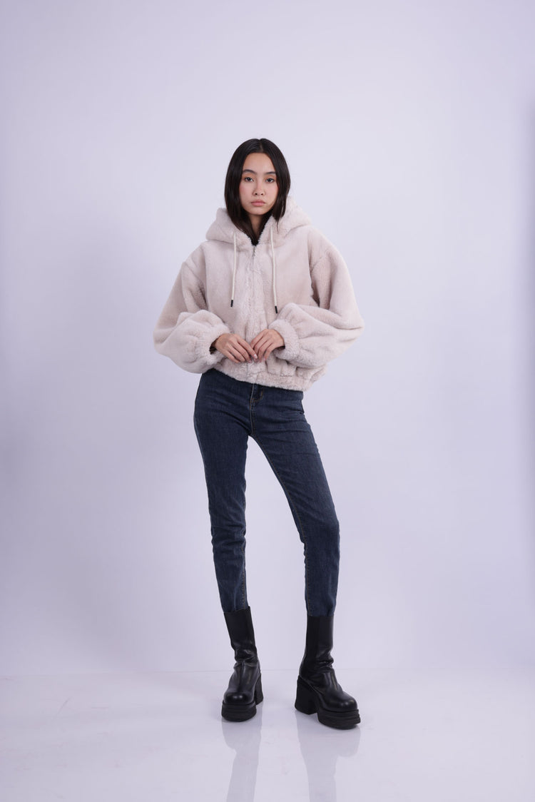 HOODED PLUSH ZIP JACKET