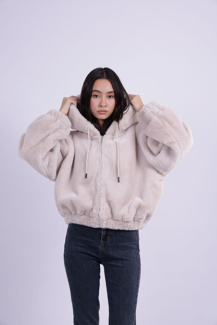 HOODED PLUSH ZIP JACKET