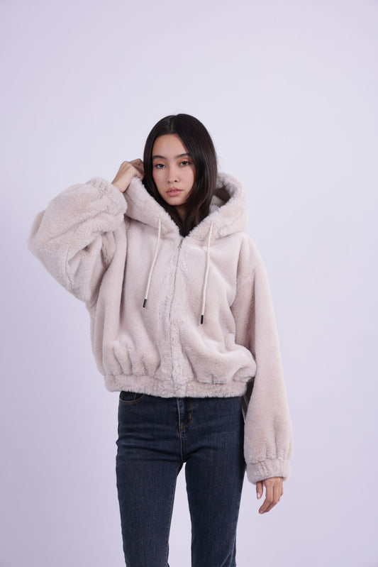HOODED PLUSH ZIP JACKET