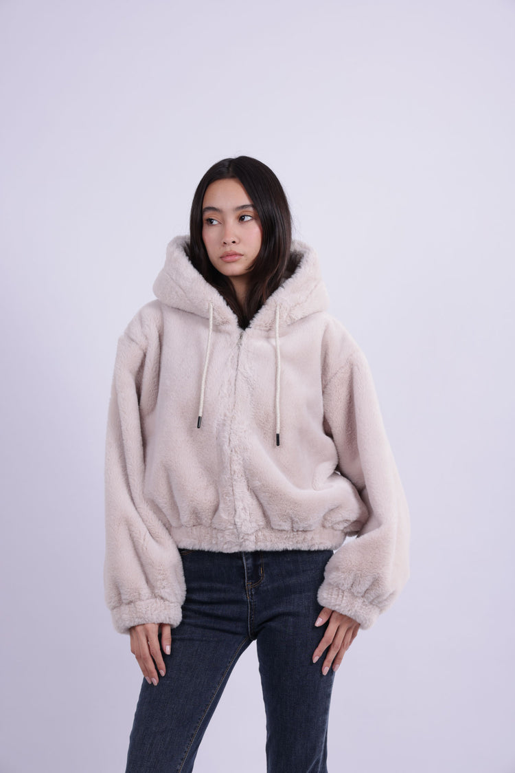 HOODED PLUSH ZIP JACKET