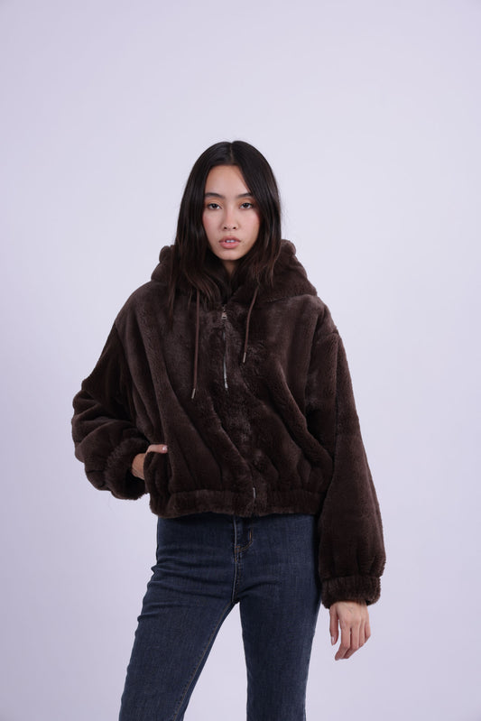 HOODED PLUSH ZIP JACKET