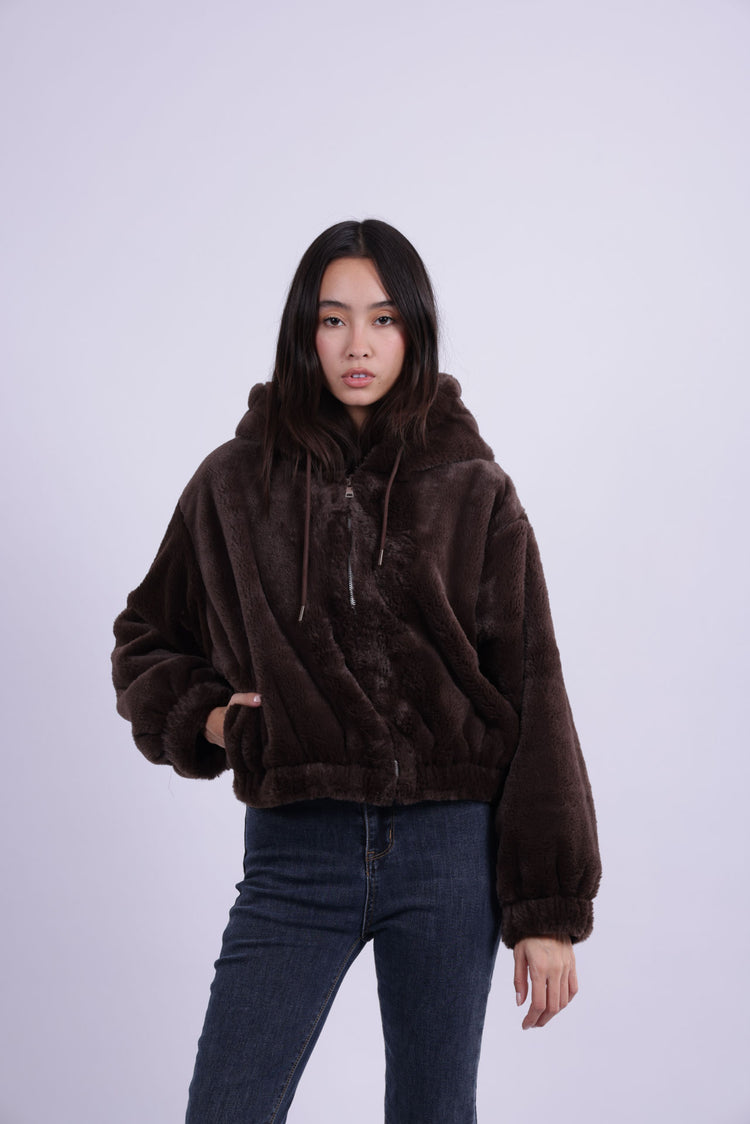 HOODED PLUSH ZIP JACKET