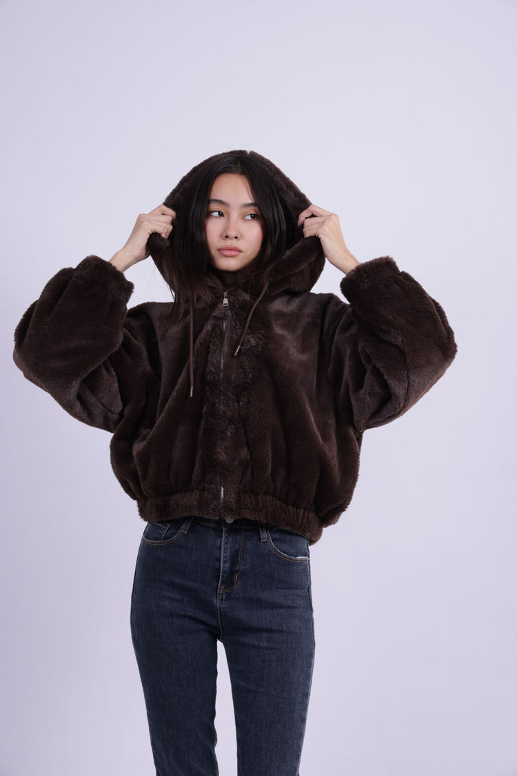 HOODED PLUSH ZIP JACKET