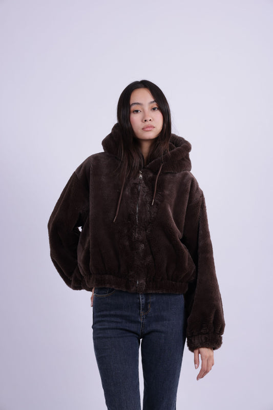 HOODED PLUSH ZIP JACKET