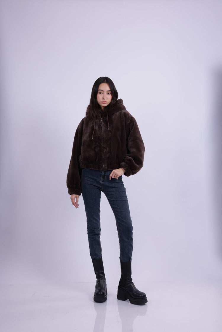 HOODED PLUSH ZIP JACKET