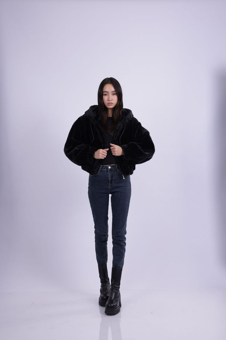 HOODED PLUSH ZIP JACKET