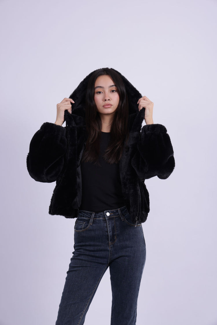 HOODED PLUSH ZIP JACKET