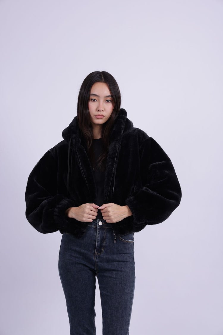 HOODED PLUSH ZIP JACKET