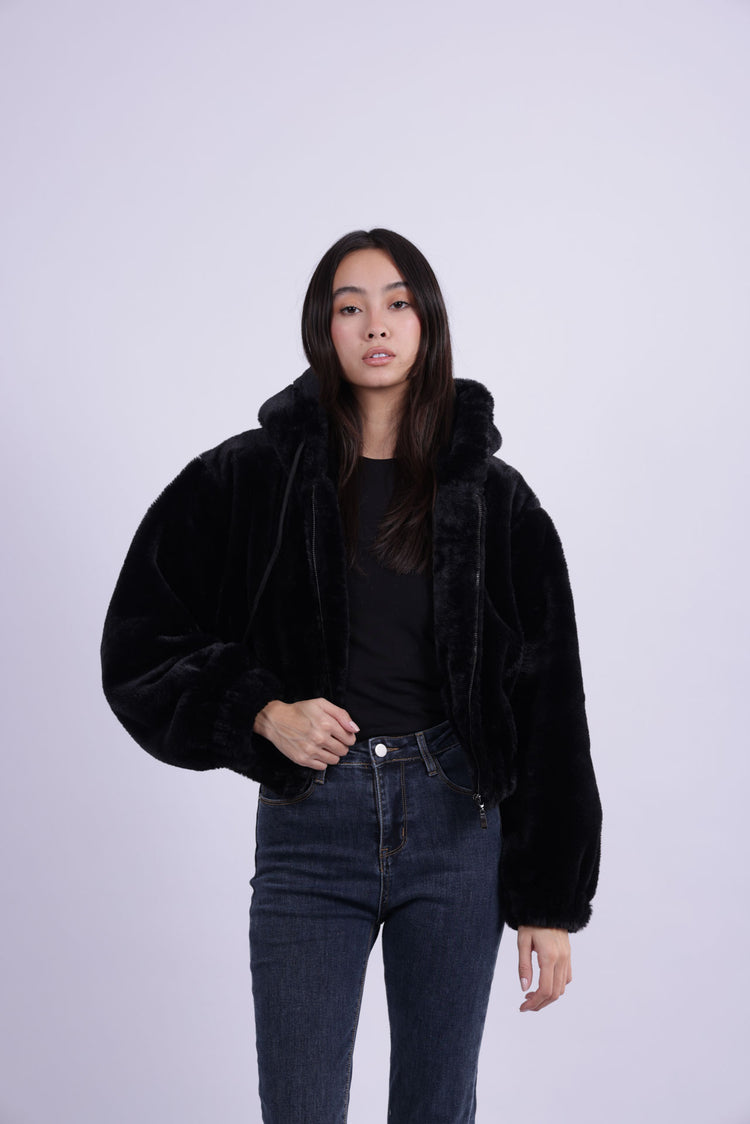 HOODED PLUSH ZIP JACKET