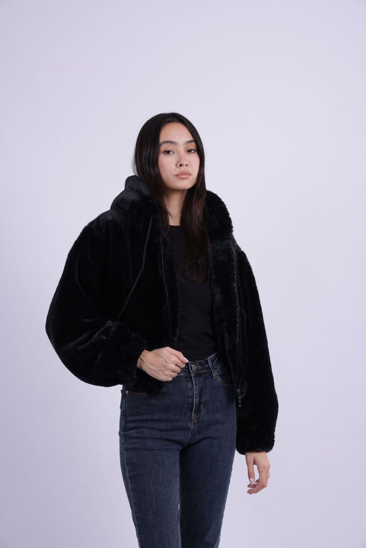 HOODED PLUSH ZIP JACKET